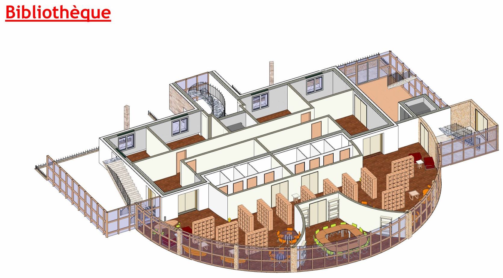 Axonométrie de la médiathèque modélisée dans Revit
