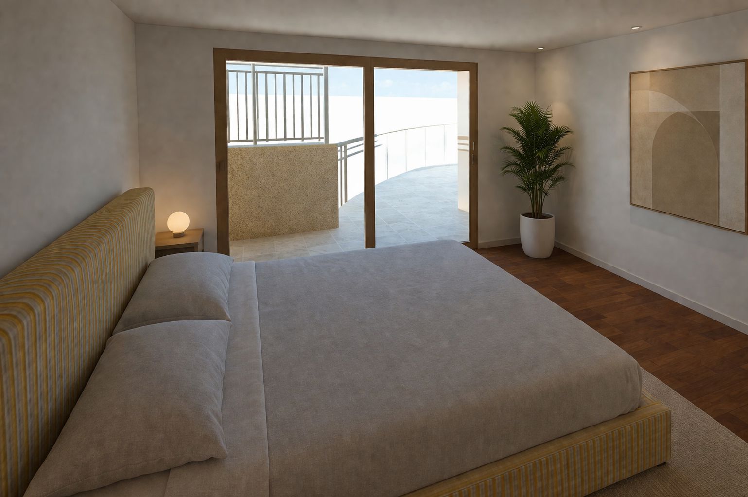 Chambre avec accès à la terrasse courbe